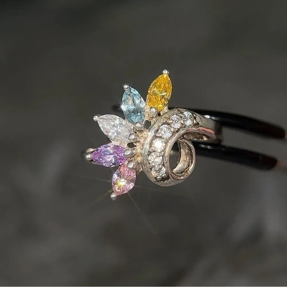 5-Marquis‎ Cut Gems Sterling Silver 925 Ring